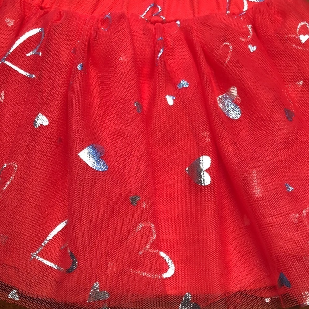 TuTu Valentine Skirt Little Girl Size 24 months Red Silver Hearts 3 layers EUC - Picture 4 of 11